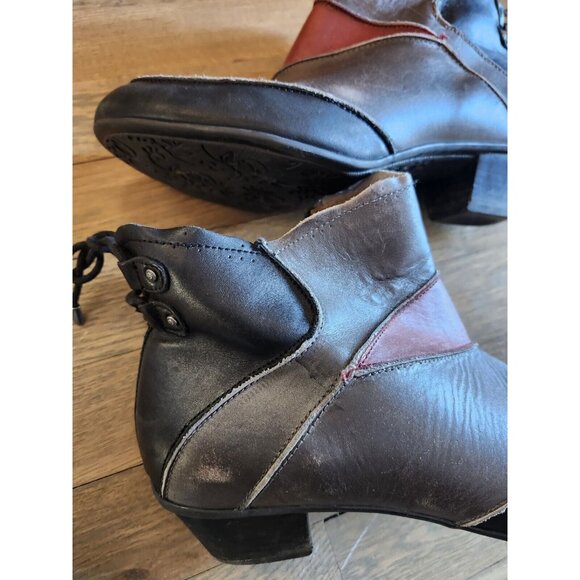 Women's Aetrex Sz 9M Leather Ankle Boots Gray Black Booties EE907W Patchwork - Picture 15 of 16